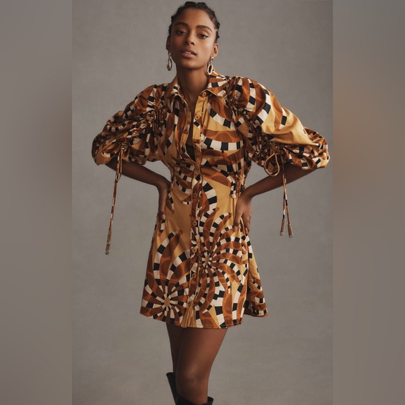 FARM Rio Dresses & Skirts - FARM Rio Geometric Mini Dress in Brown and Gold